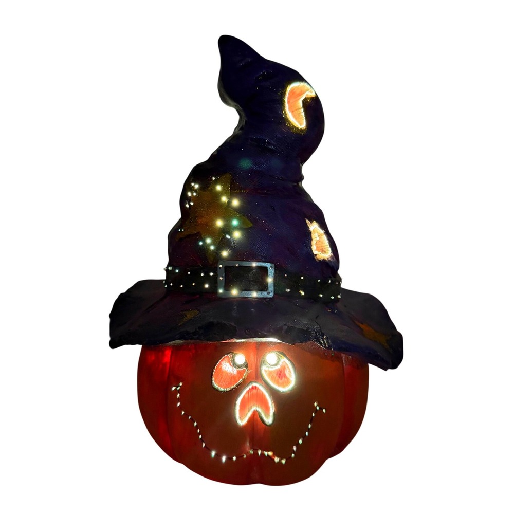 Vtg Halloween Jack O Lantern Pumpkin Fiber Optic Watch Hat Color Changing VIDEO